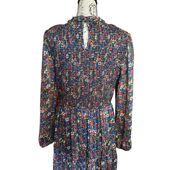 EUC Melloday Long Sleeve Floral Smocked Prairie Midi Dress Size XL GardenParty - Picture 4 of 9